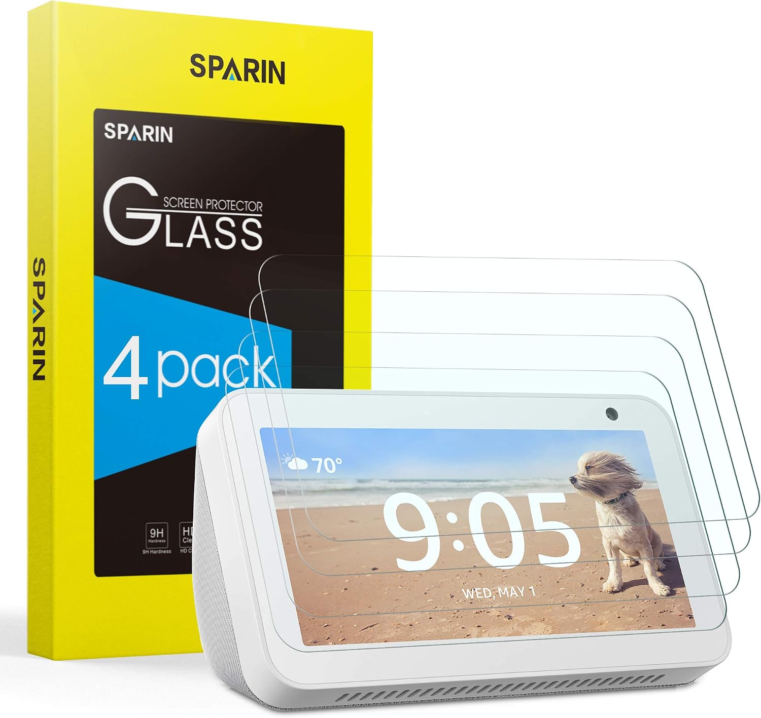[4 Pack] Echo Show 5 Screen Protector, SPARIN [Upgrade Design] [Camera Cutout] [Tempered Glass] Screen Protector for Amazon Echo Show 5, 2019