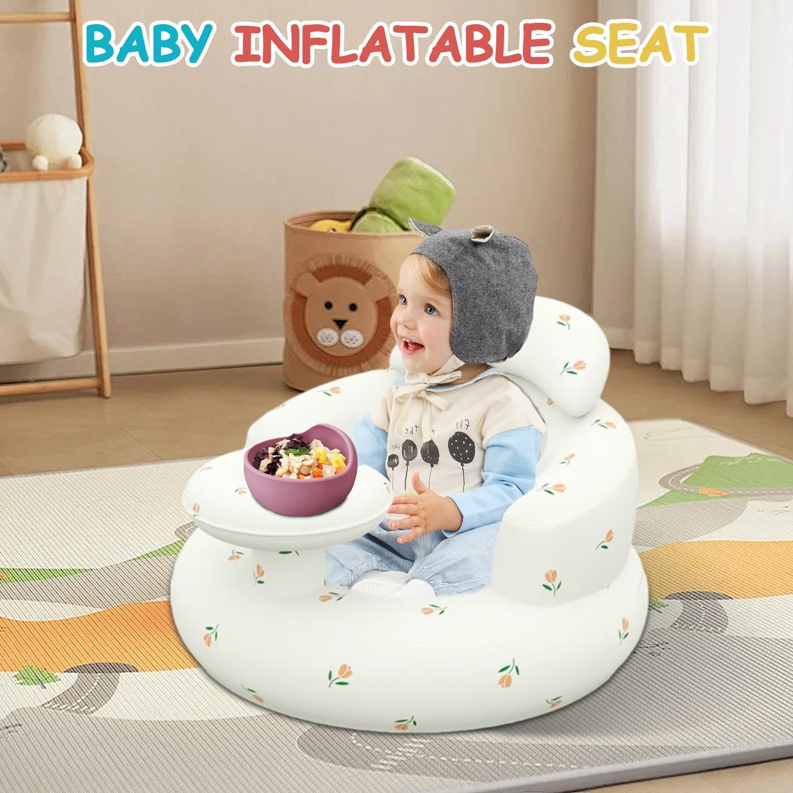 Seggiolino Gonfiabile Per Bambini Da 3 Mesi - Con Pompa Integrata, Design Orso, Multifunzione - Foto 6