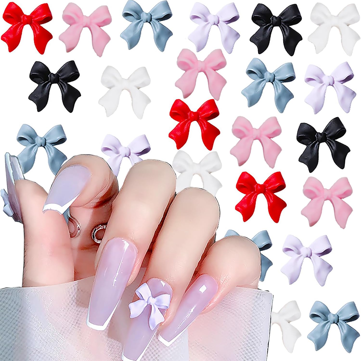 150Pcs 3D Bow Nail Art Charms, Mixed Colors Resin Bow Nail Decorations, Cute Kawaii Nail Art Accessories for Acrylic Nails, DIY Manicure Supplies, Nail Art Embellishments for Women