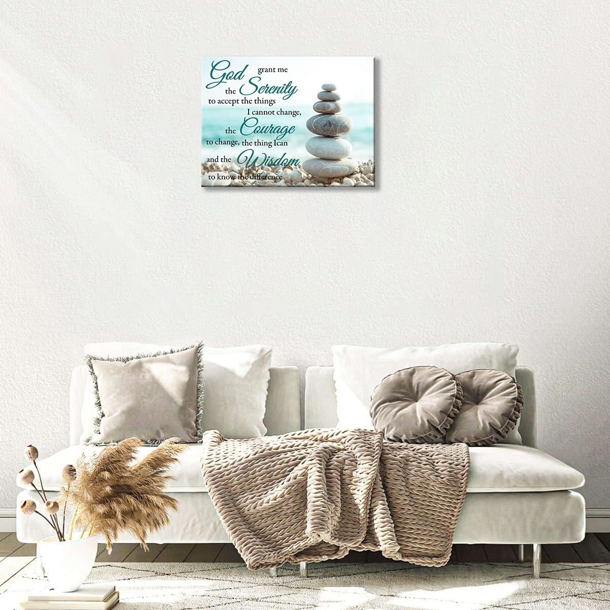 Serenity Prayer Bathroom Wall Art Beach Zen Canvas Prints Scripture Christian Pictures Beachy Office Home Decor for Bedroom Dining Living Room 16"x12"