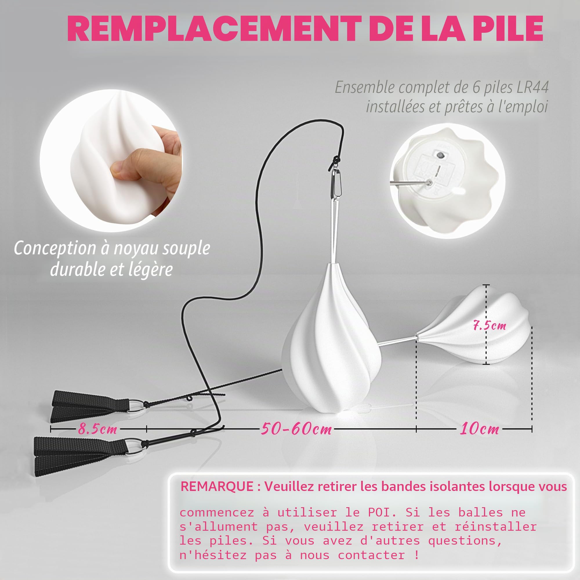 LED Poi Lumineux 2 Pièces - Bolas Lumineuse pour Jonglerie et Cirque, Kit Multicolore Débutants Professionnels