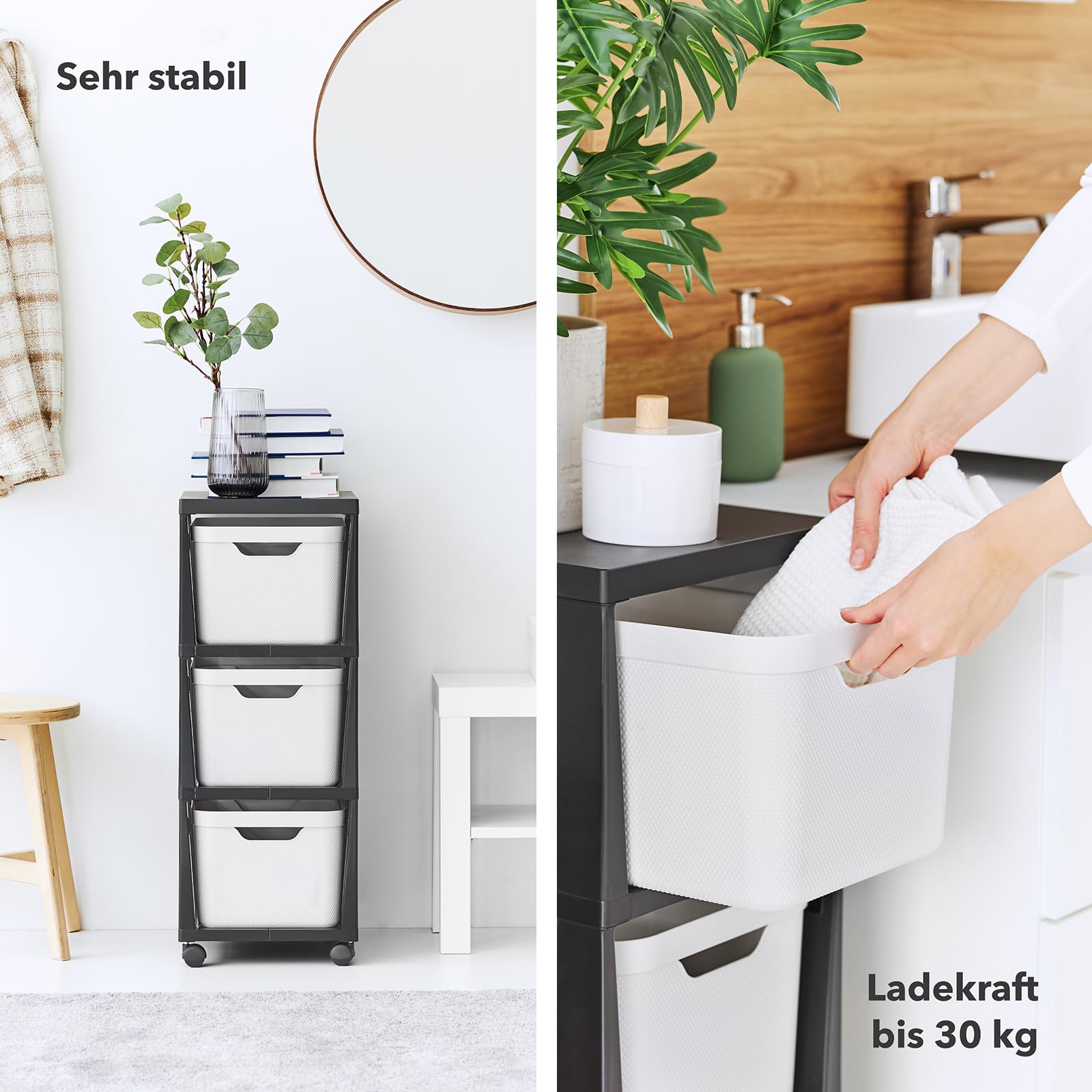 Rotho Jive Schubladenbox Rollcontainer mit 3 Schubladenboxen 16 L Schwarz | Büro Organizer Mit 3 Schubladen, Mobiler Rollwagen, Schubladenturm Für Schreibtisch Und Lego Aufbewahrung Mit Kunststoffboxen
