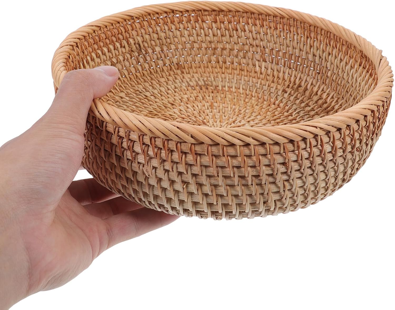 Woven Rattan Bread Basket Medium 23x9cm round Handwoven Storage Basket for Fruit and Bread Home Kitchen Serving Organizer