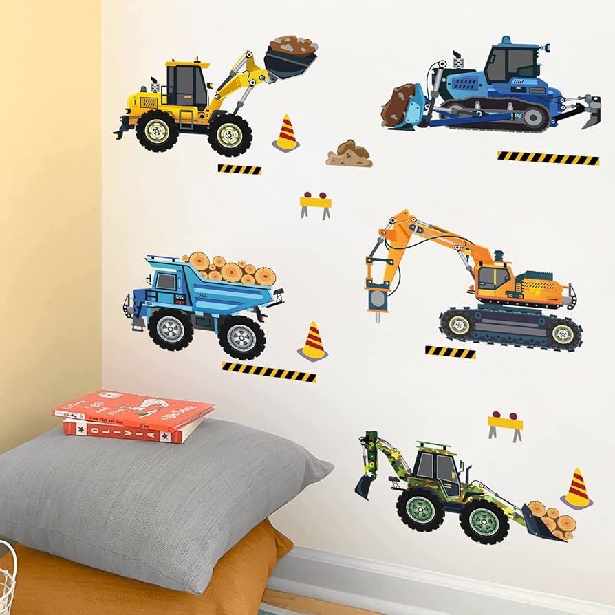 Construction Name Stickers For Kids Personalized - BobCat Name Wall Decals For Boys Bedroom - Construction Decor For Boys Room - Car Decals Custom Wall Decal