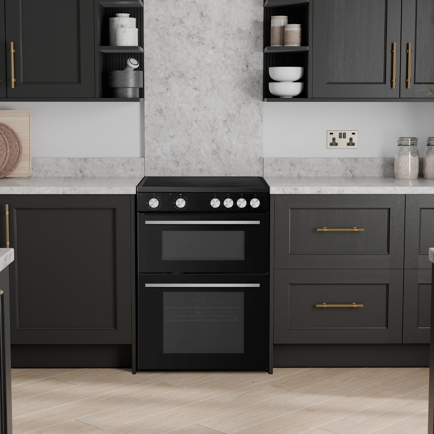 Willow WT60CCB 68L Freestanding Electric Cooker, Twin Cavity Cooker with Ceramic Hob and 31l Grill Cavity, 2 Years Warranty - Black — view 2
