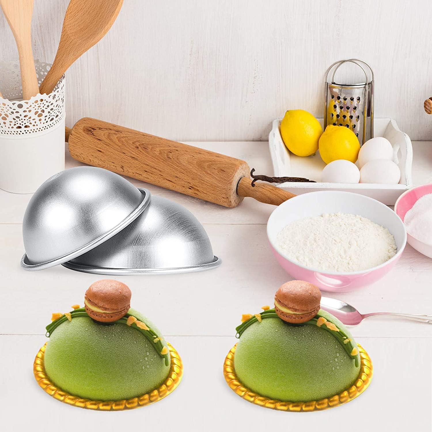 LIZEALUCKY 3D Mini 9cm Aluminum Hemisphere Pans Half Ball Sphere Bath Bomb Cake Pan Tin 3D Planet Chocolate Bomb Making Molds Baking Mold Pastry Mould for Party Homemade Planet Cake