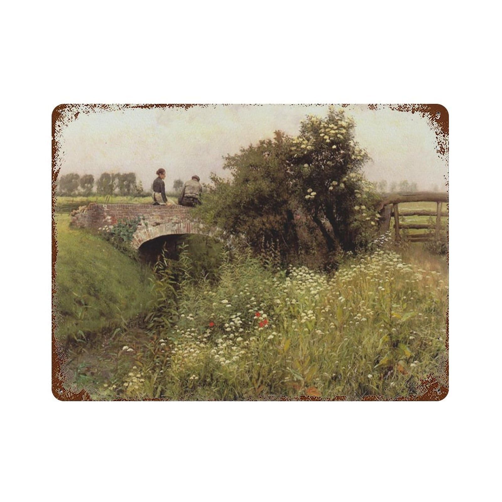 xiaoxiaoshen Retro Oil Painting of Bridge Scenery, Rural Farmhouse Wall Decor Art Metal Tin Poster Modern Home Decor Art Home Bar Shop Decorations Vintage Sign 30x40cm
