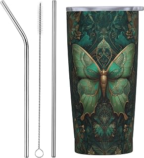 Moth Tumbler with Lid and Straw 20oz Vacuum Insulated Coffee Cup Stainless Steel Tumblers Leakproof Travel Mug Present for Women Men