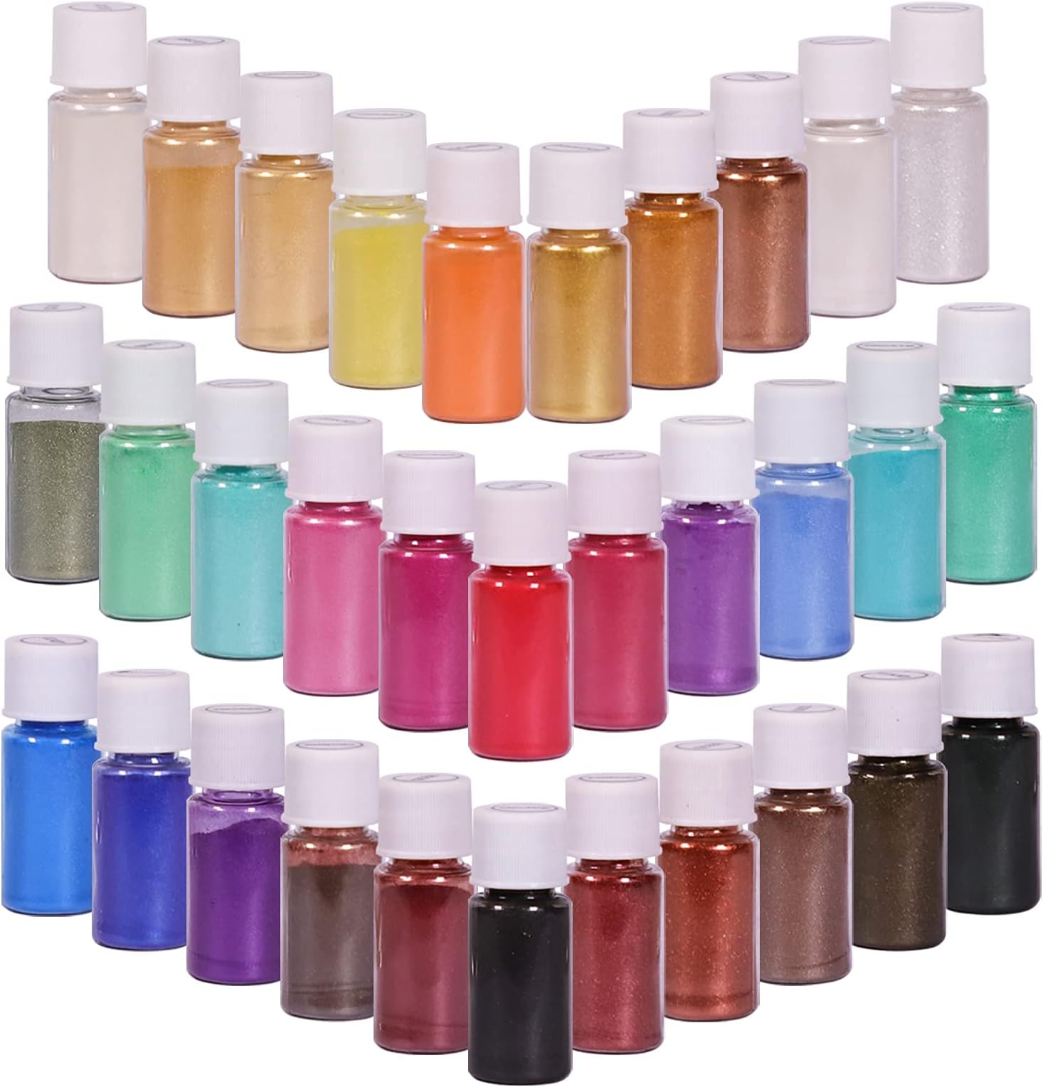 32 Colors Mica Powder, Mica Pigments Shimmery Powder in Jars, Epoxy Resin for Bath Bomb, Lip Gloss, Soap Making Supplies Powder Pigments for Slime, Acrylic Paints Set(10g/0.35oz Each Color)
