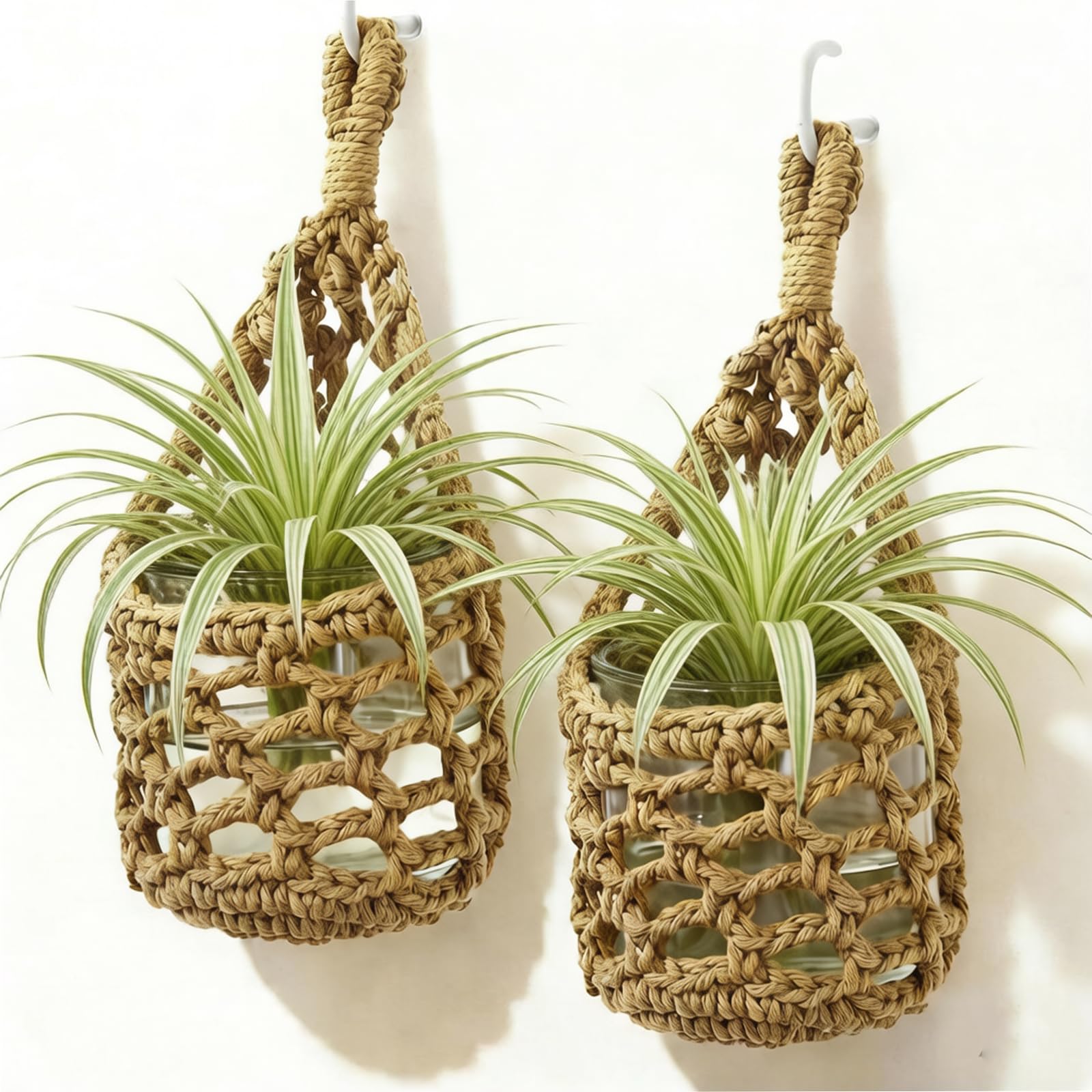 FveVqe 2PCS Hanging Plant Holder, Cotton Rope Storage Hanging Plant Pot, Indoor Hanging Basket for Compact Spaces, Wall-Mounted Home Decor Enhancement for Living Room Kitchen Bathroom