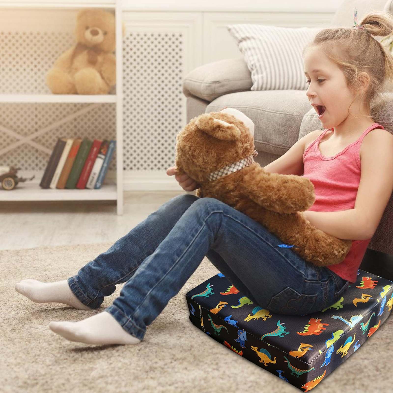 Rehausseur de chaise pour enfant, 10 cm, en tissu Oxford imperméable, avec boucle de sécurité, lavable, démontable, pour la maison, les déplacements, noir
