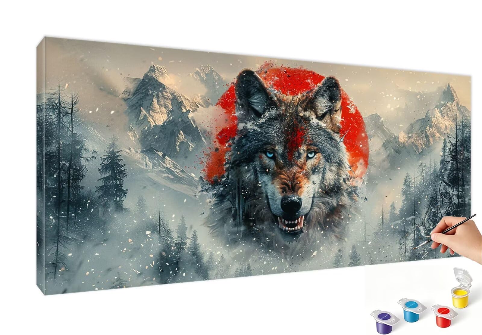 Malowanie numerami dla dorosłych wilk numer góry DIY kolorowanie według numeru dla dorosłych 70 x 140 cm z pędzlami i akrylami, nieoprawiony, zestaw aktywności do letniej dekoracji domu salonu