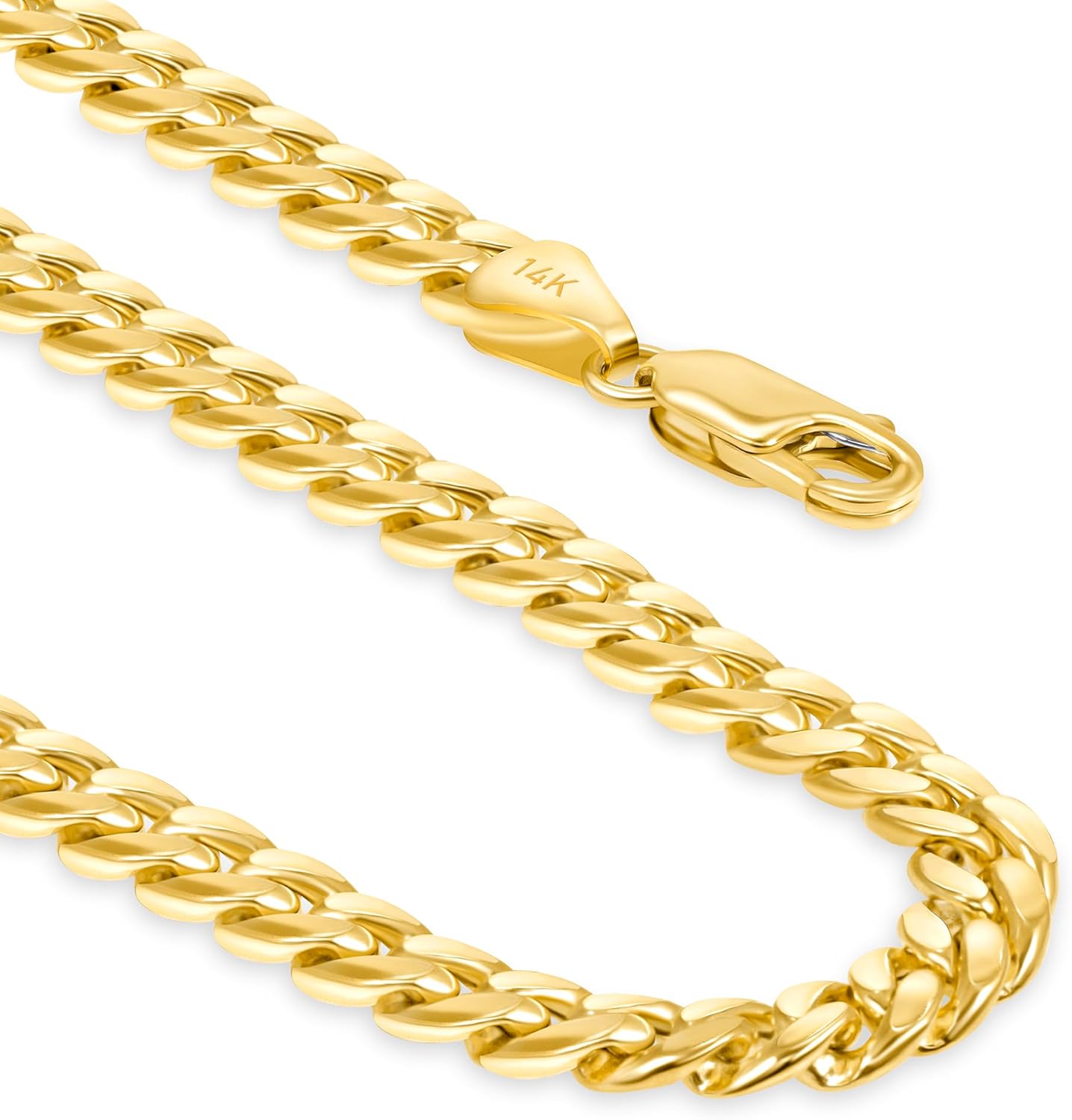 14k Gold Miami Cuban Chain Necklace for Women & Men (3mm-5mm Width, 16-24" Length) - Cadenas de Oro Puro de 14K