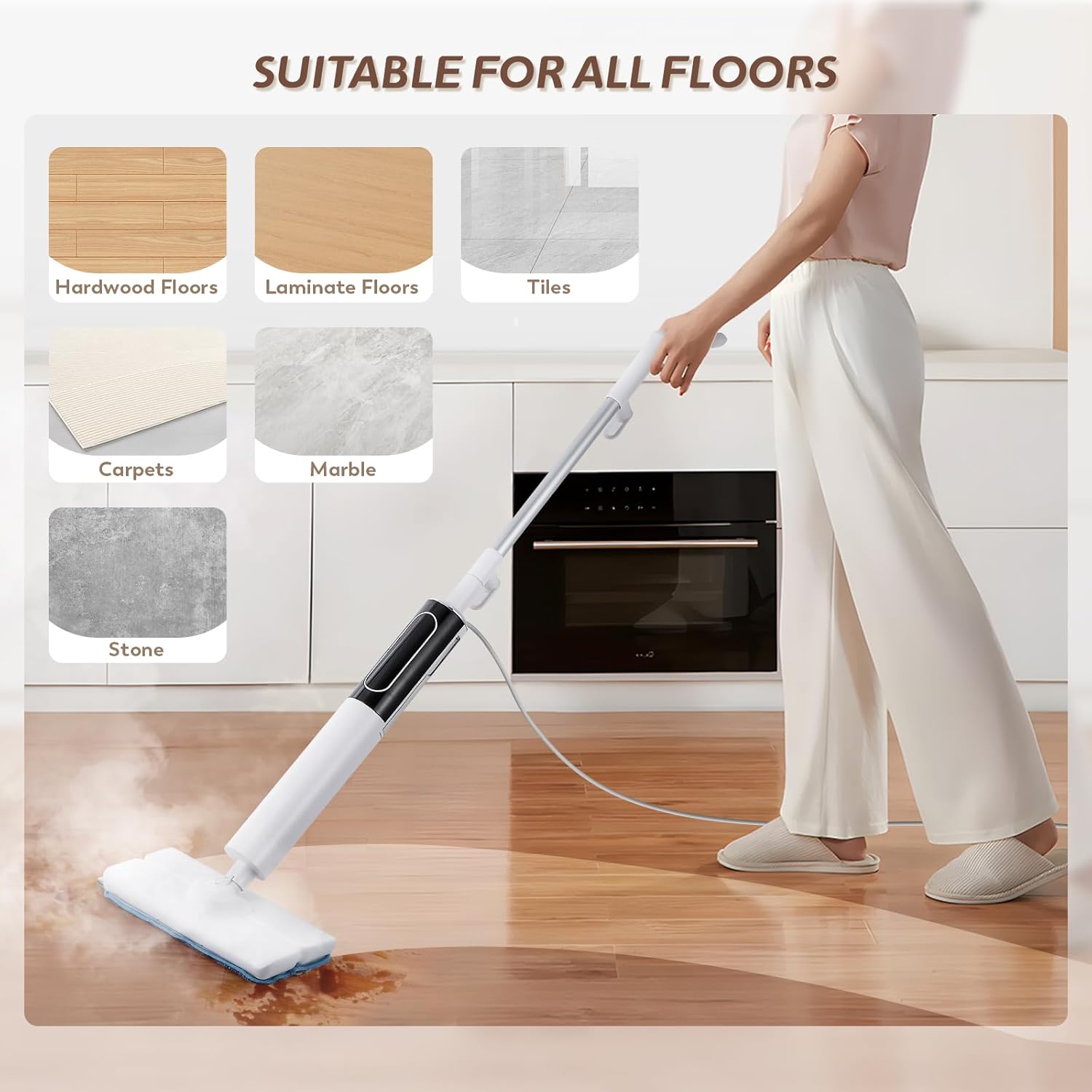 Steam Mop for Floor Cleaning with 3 Steam Mode, Quick 15s Heat-up, 284℉ Powerful Steam for for Wooden, Marble, Tile, Hardwood Floor, 3 Mop Pads