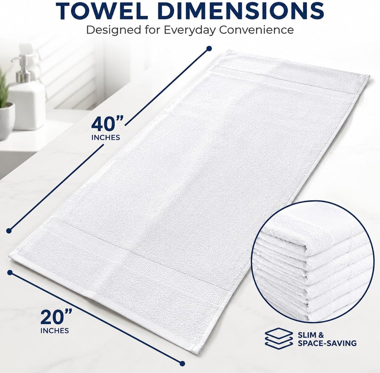 White Cotton Bath Towels 36-Pack (20x40), Lightweight Quick-Dry Gym & Pool image 2