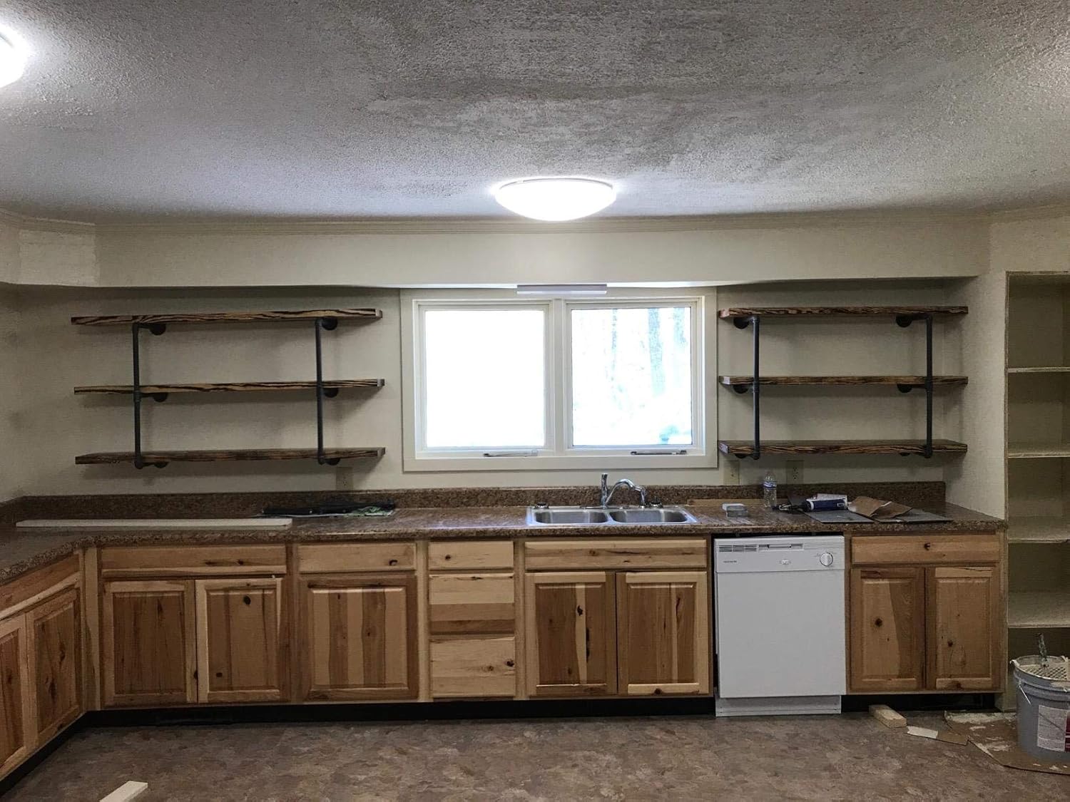 Uр Tо 40% оƒƒ 42 H x 12 D Industrial Iron Pipe Wall Mount Shelf Brackets for Shelves Vintage Retro Black DIY Open Bookshelf DIY Storage offcie Room Kitchen Wall Brackets(2 Pcs 4Tier Hardware Only)