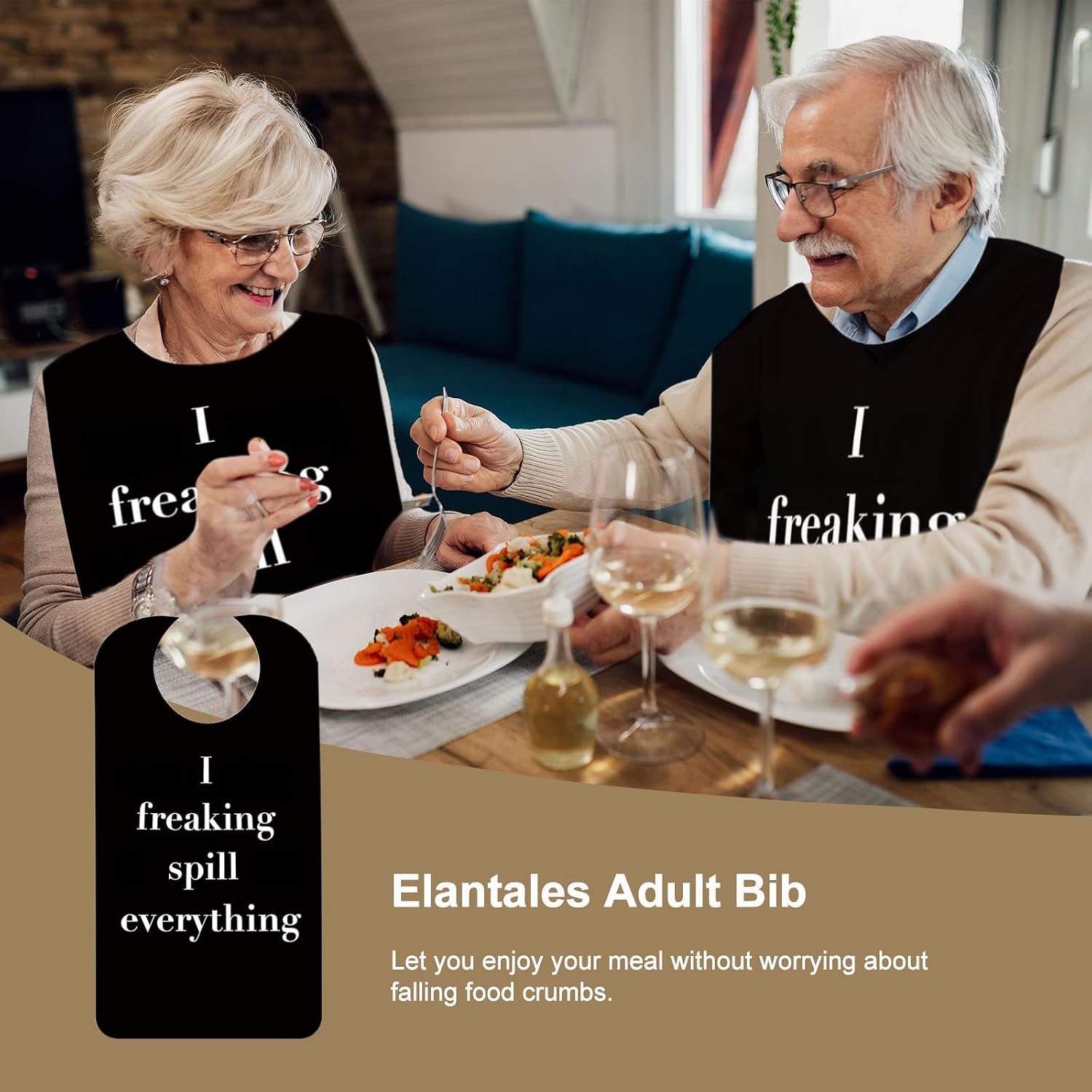 1Pack Adult Bibs for Men Clothing Protector with Crumb Catcher for Eating, Washable & Adjustable, Funny Waterproof Adult Bibs for Elderly Seniors