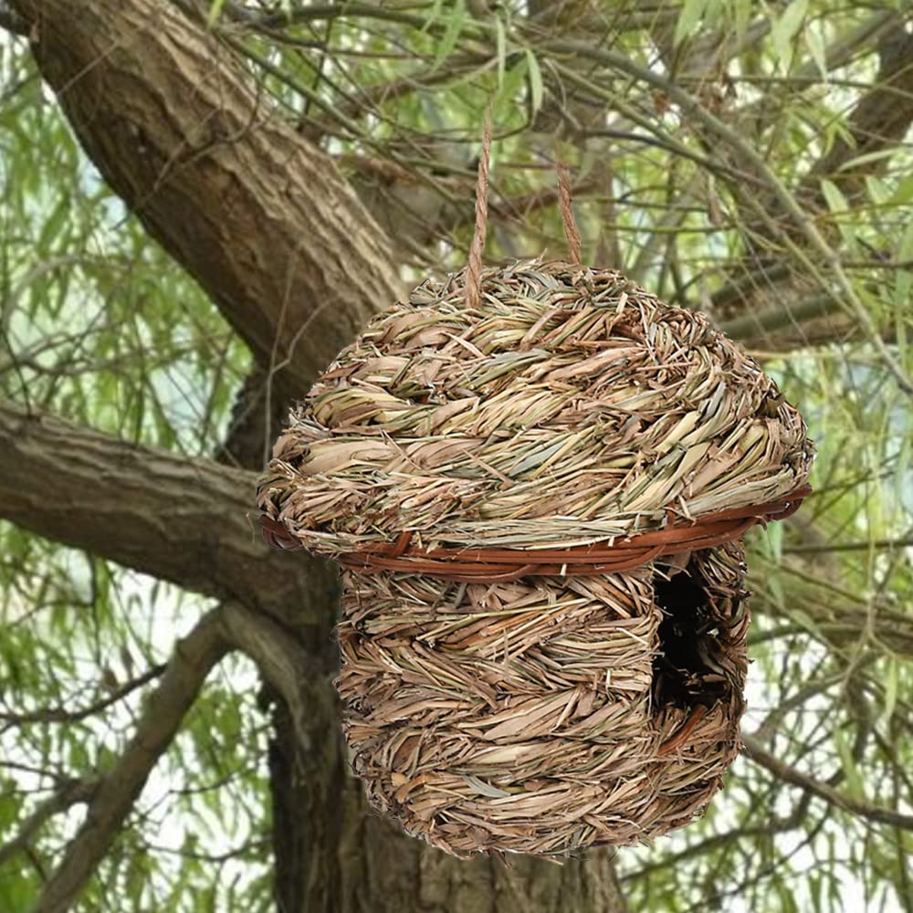2 Vogelhäuschen Aus Gras – Gewebte Nisttaschen, 14x13 Cm, Für Kolibris, Finken & Wildvögel, Wetterfest
