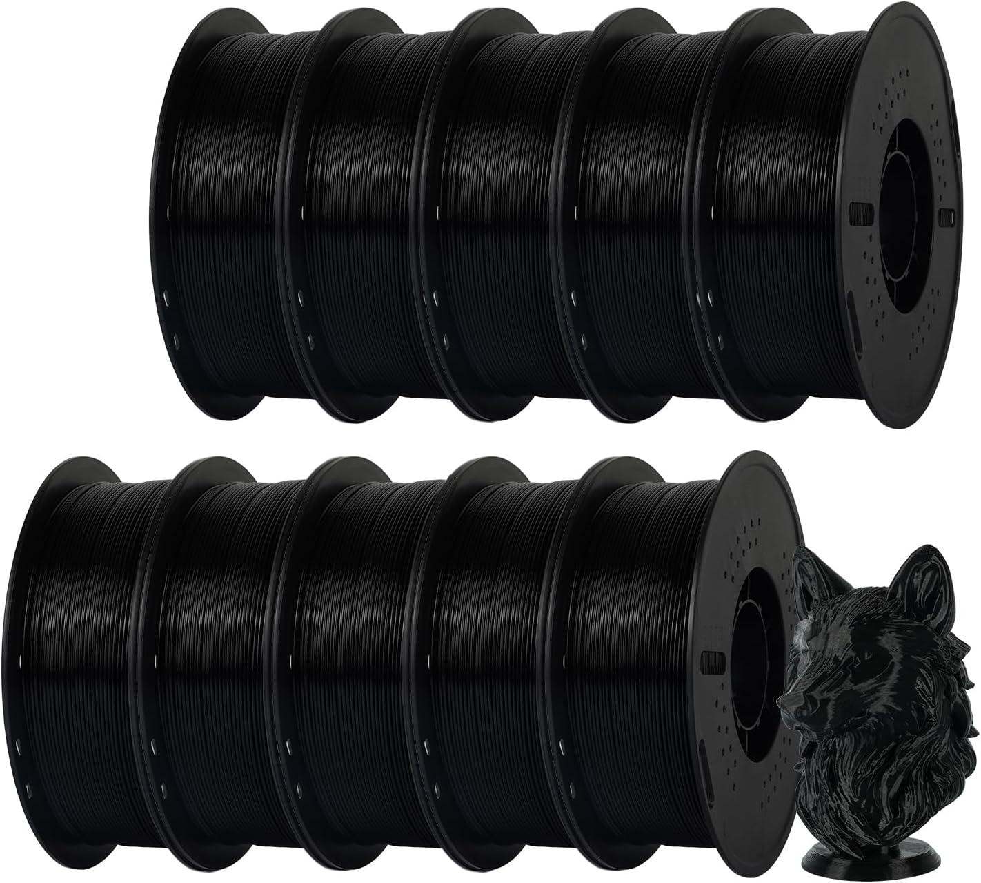 Kingroon 10KG PETG 3D Printer Filament, High Strength, Low Warping, Odorless, Dimensional Accuracy +/- 0.03mm, 10 Rolls Spool(22lbs), 1.75mm, Black