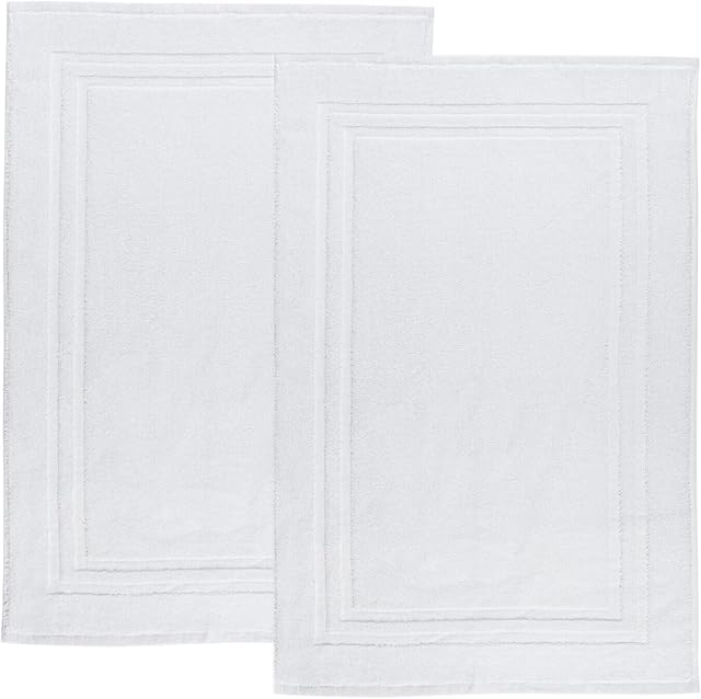 Pack Of 2 Cotton Bath Mats, Hotel Style Cotton Banded, 800 GSM Terry Towelling Bathroom Shower Mat, Soft & Absorbent Floor Towel, Twin Set (White)
