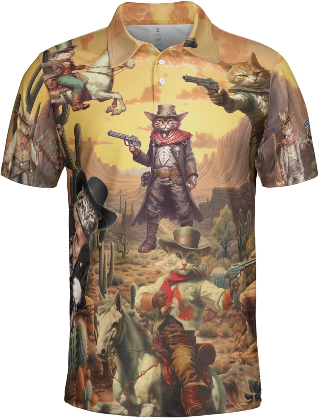 Funny Cat Polo Shirts for Men - Galaxy Cat Men's Dry Fit Short Sleeve Polo Shirts Set 15