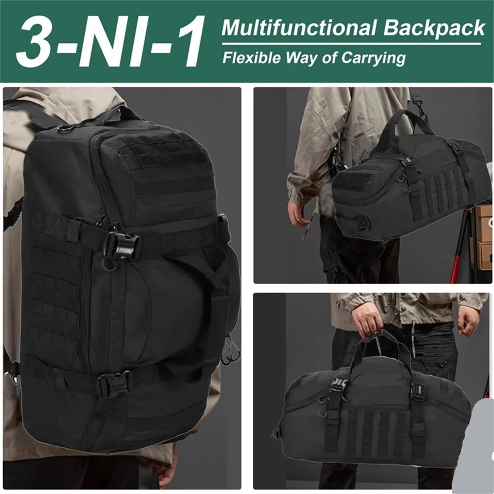 Duffle Bag Fitnesstasche 30 45 80L wasserdichte Reisetaschen Gepäcktaschen mit großem Fassungsvermögen Herren Seesack Reisetasche Wochenendtasche Seesäcke(XL Black)