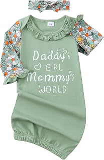 AMAWMW Newborn Baby Girl Little Sister Sleeper Gown Stripe Long Sleeve Nightgown Pajamas Gifts Stuff Essential Outfit