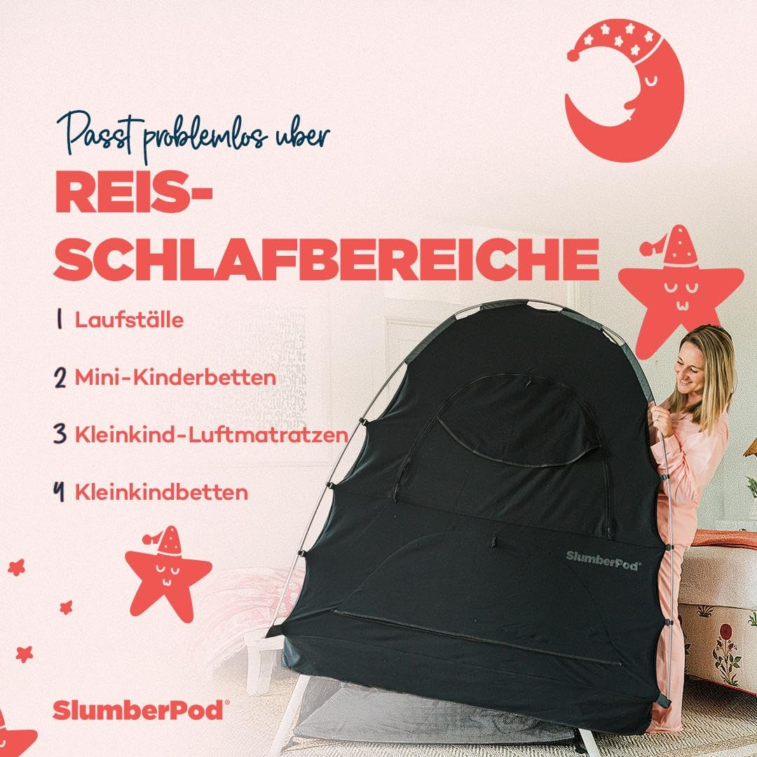 SlumberPod Portable Privacy Pod Blackout Canopy Crib Cover, Sleeping Space for Age 4 Months and Up with Monitor Pouch and Zipper, Blackout Cover, Travel Crib Canopy