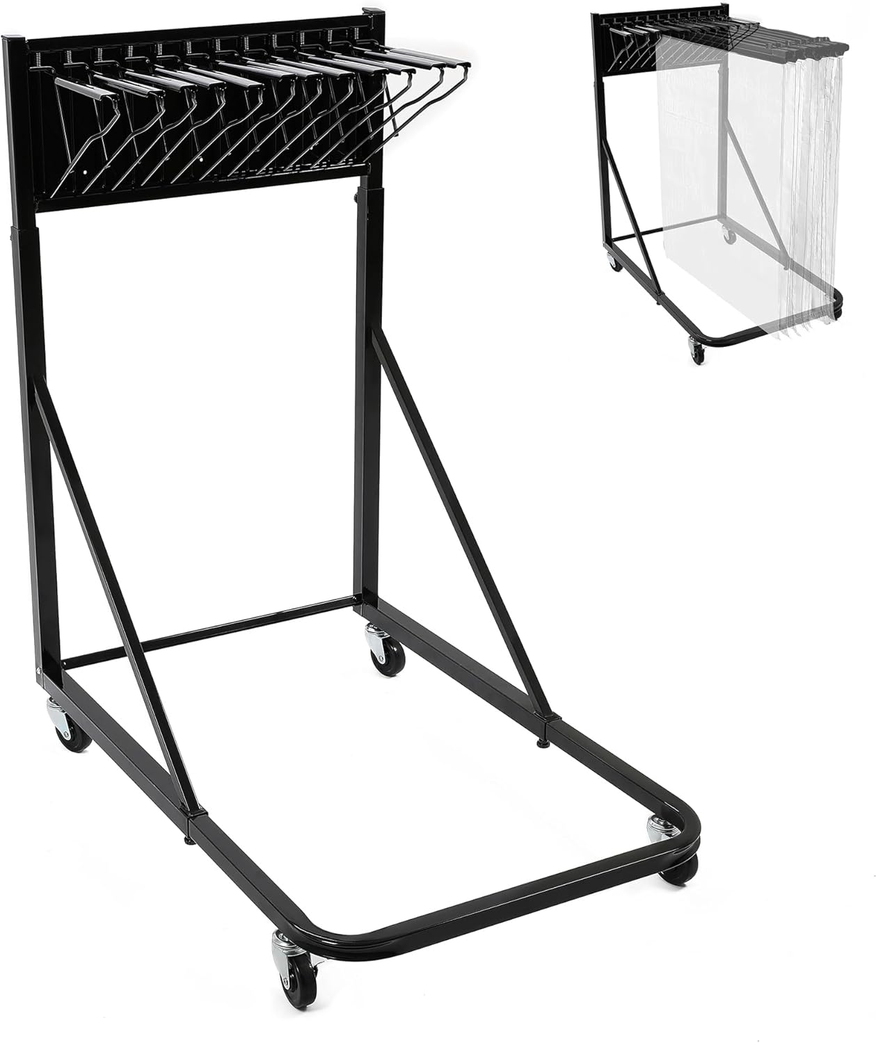 KUAFU Mobile Blueprint Storage Rack with 12 Adjustable Height/Length Pivot Brackets Map Poster File Organizer Stand Plans Holder Powder Coated Steel Black