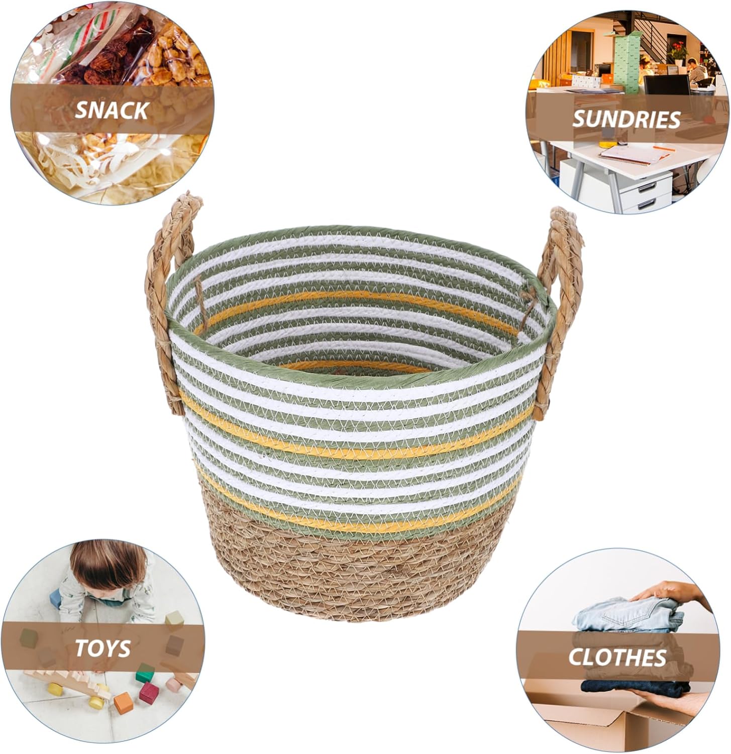 Desktop Woven Basket Organizer for Sundries Natural Style Rattan Storage Bin for Kitchen Living Room Bathroom and Nursery