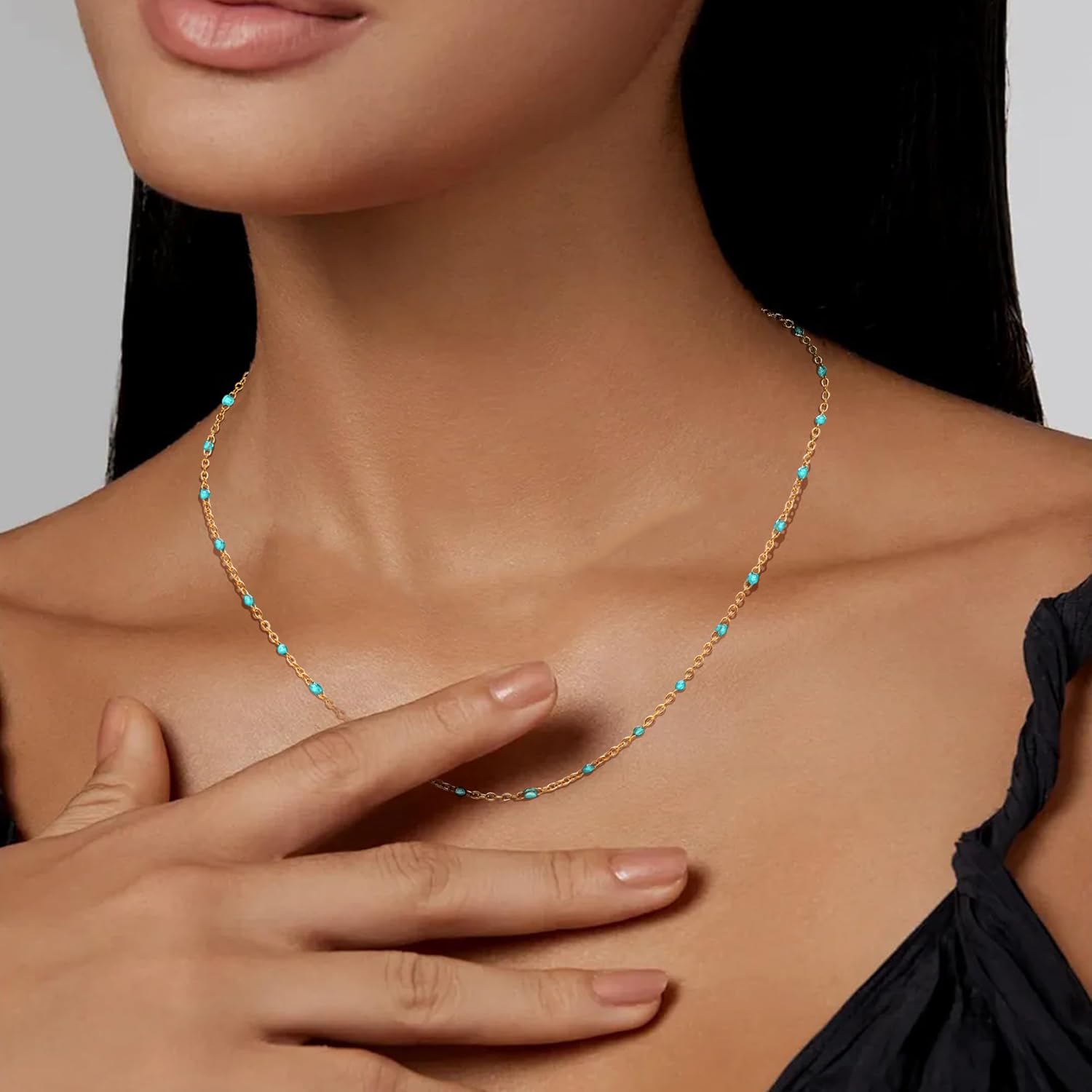 Boho Colorful Beaded Choker Necklace for Women, Rainbow Round Bead 14K Gold Plated Choker Necklace Simple Fresh Beads Beach Wedding Prom Bridal Jewelry - Image 3