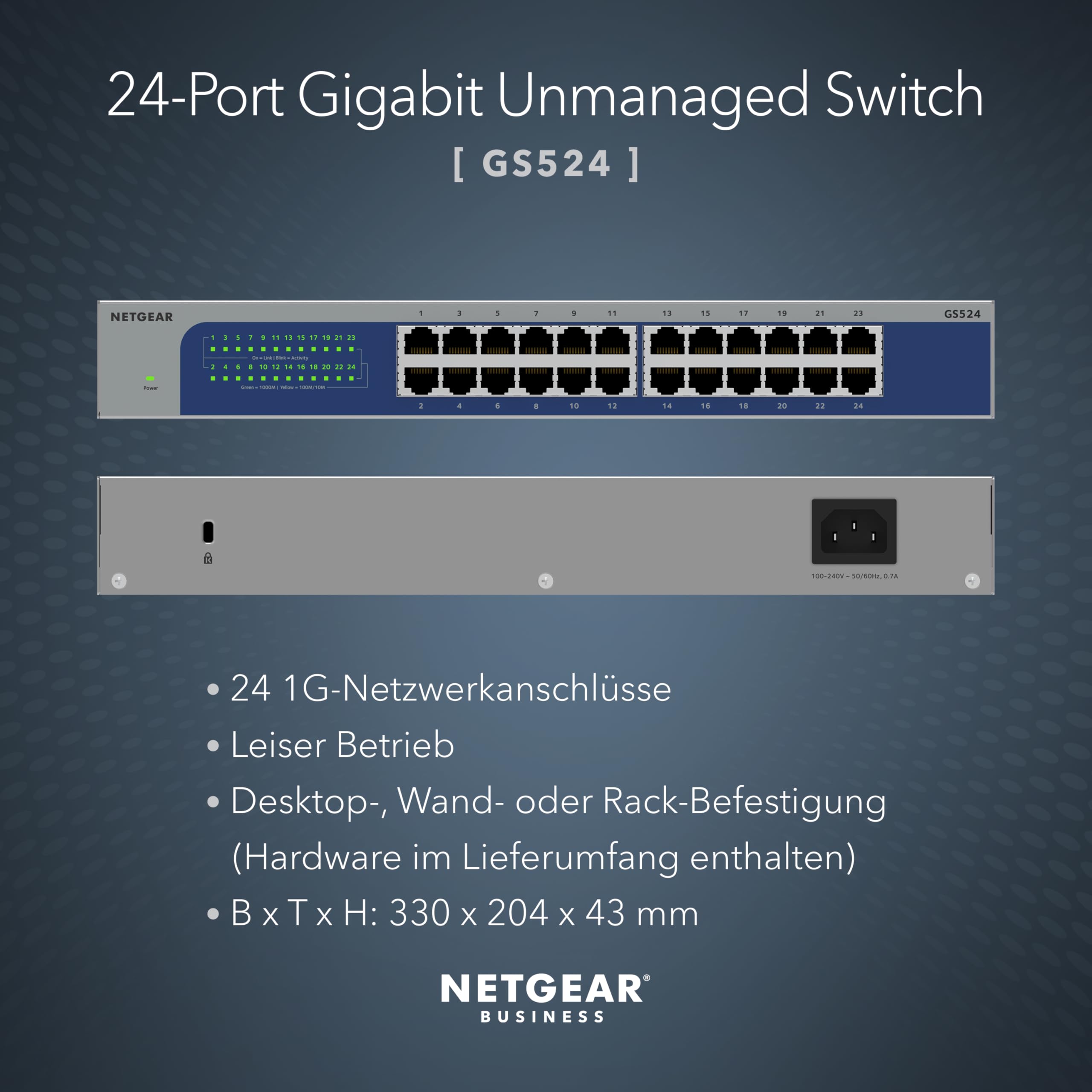 NETGEAR 24-Port Gigabit Ethernet Unmanaged Switch (GS524): Desktop-, Wand- oder Rack-Befestigung und eingeschränkte Garantie über die gesamte Nutzungsdauer