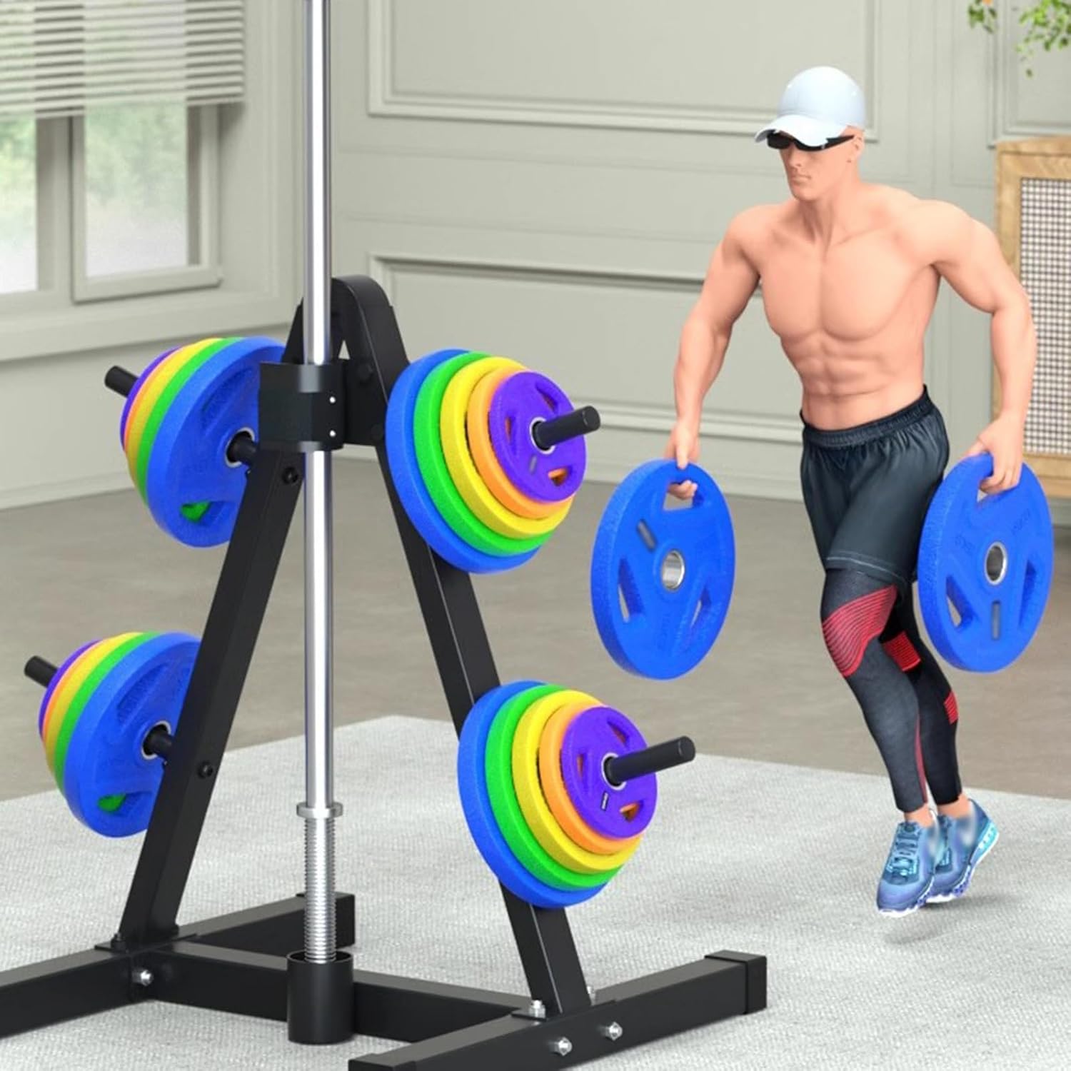 Home Gym Barbell Storage for Men Women, A-Type Fitness Bumper Plate/Bars Display Holder/Organizer Tree, Free Standing Strength Training Free-Weight Rack for Corner Hotel School