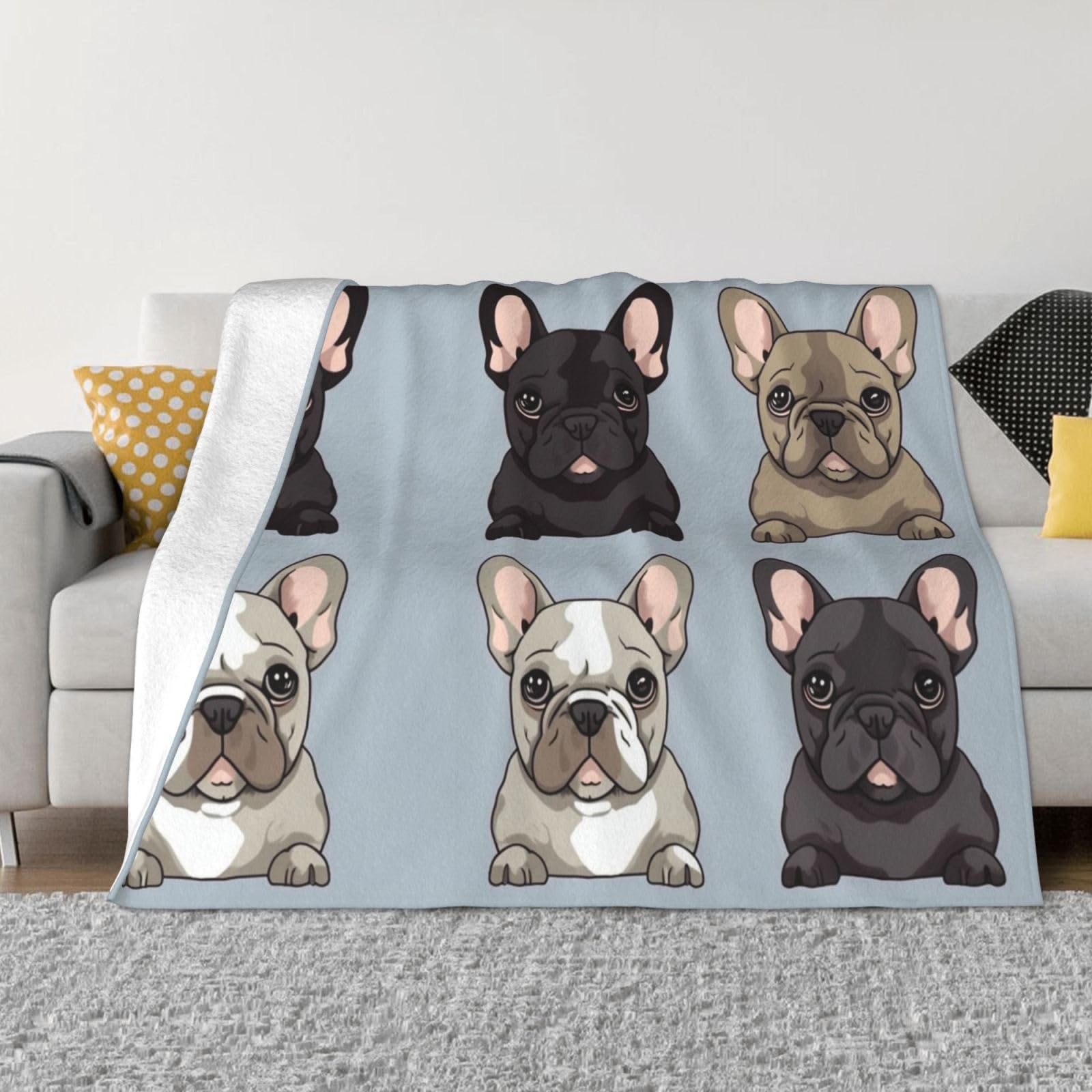 KLOPH French Bulldog Throw Blanket 80"x60" Flannel Fluffy Warm Blanket for Couch, Reversible Plush Blankets for Bed, Comfy Fuzzy Blanket for Sofa, Plush Lightweight-Blankets for All Season