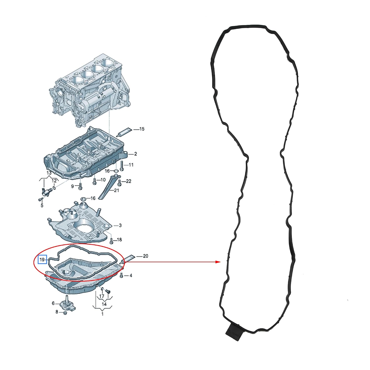 Engine Oil Pan Sump Gasket Replacement for Audi A4 A5 A6 A7 Q5 S4 S5 1.8TFSI 2.0TFSI 06L103649C 06L103649 958.103.649.00