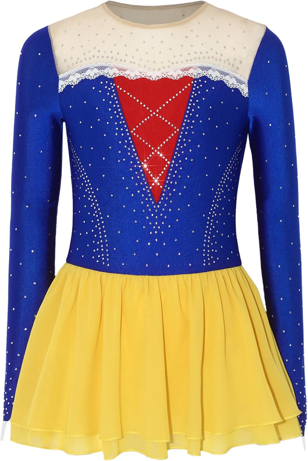 Freebily Kids Girls Tulle Skirted Long Sleeve Skating Dress Ballet Tutu Stage Performance Dancewear Dance Leotard