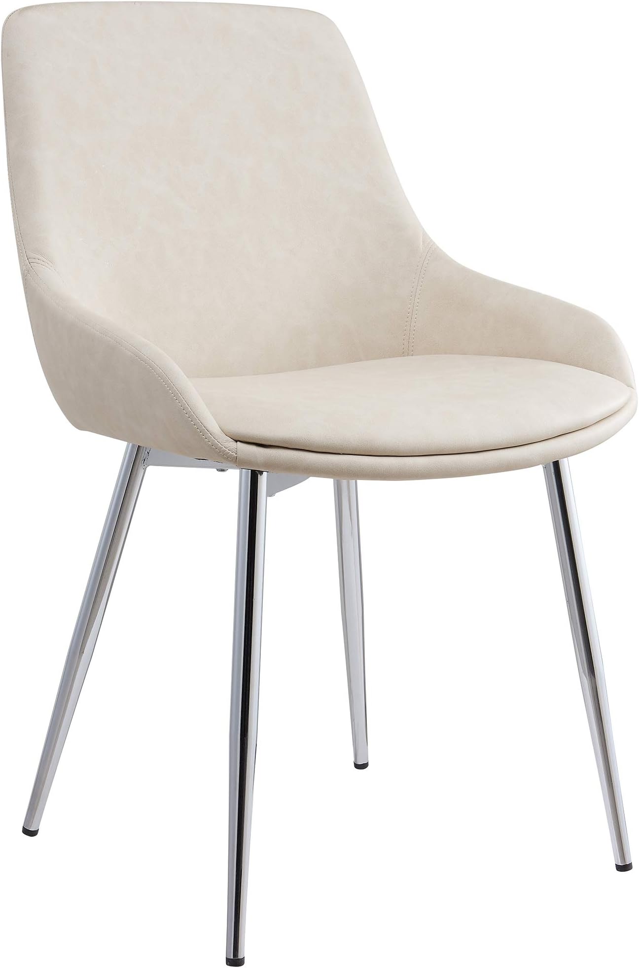 Contemporary Side Chair, Set of 2, Ivory Faux Leather