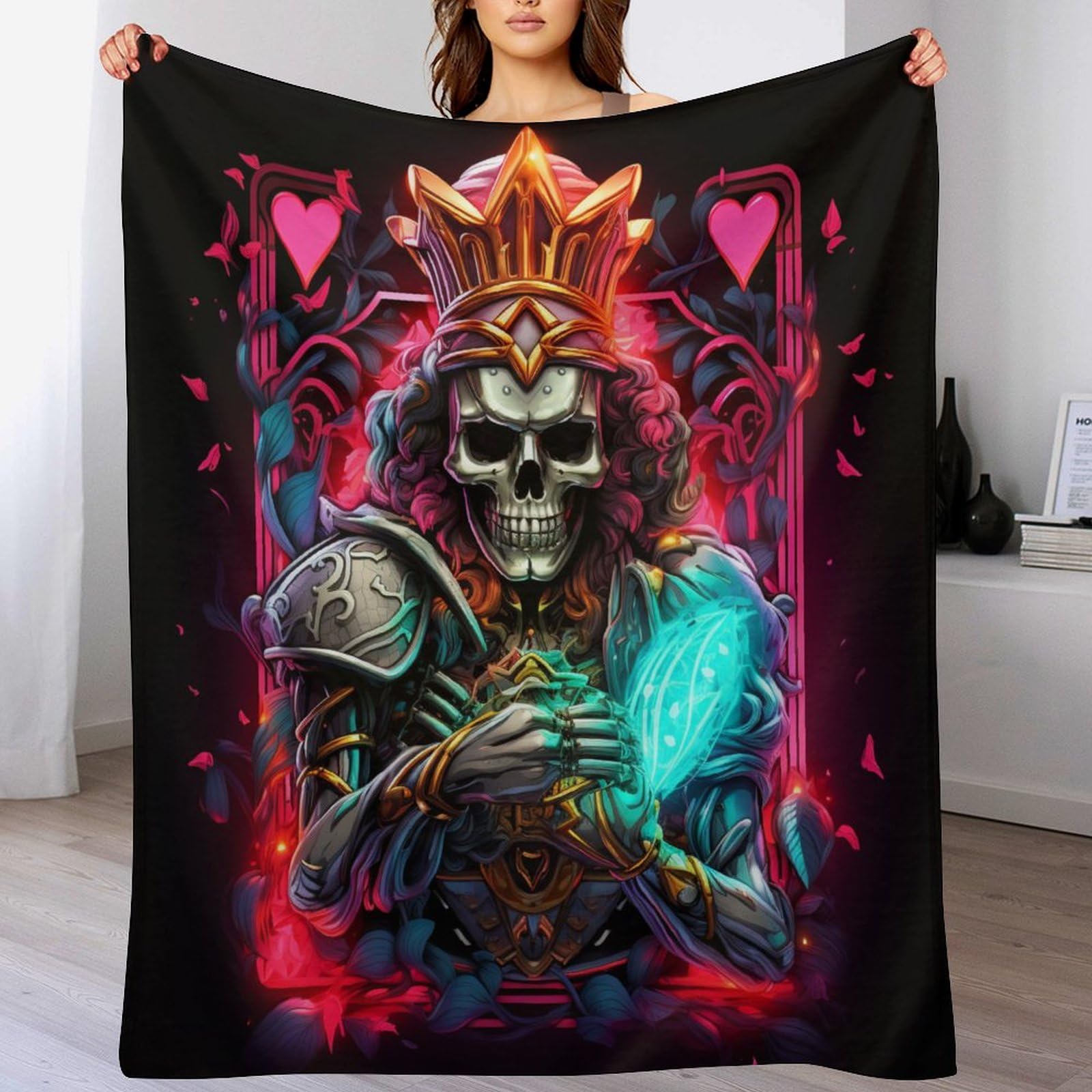 Manta de calaveras póquer franela grande sofá cama invierno reversible