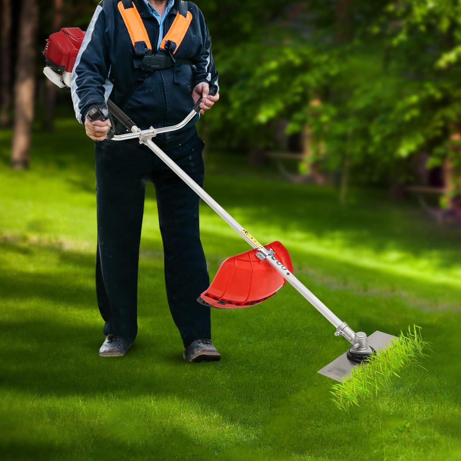38.3CC 4-Stroke Gas Powered Brush Cutter, 2 in 1 Gas Weed Eater with Marine Propeller, Gas Weed Wacker String Trimmer for Lawn, Yard and Garden