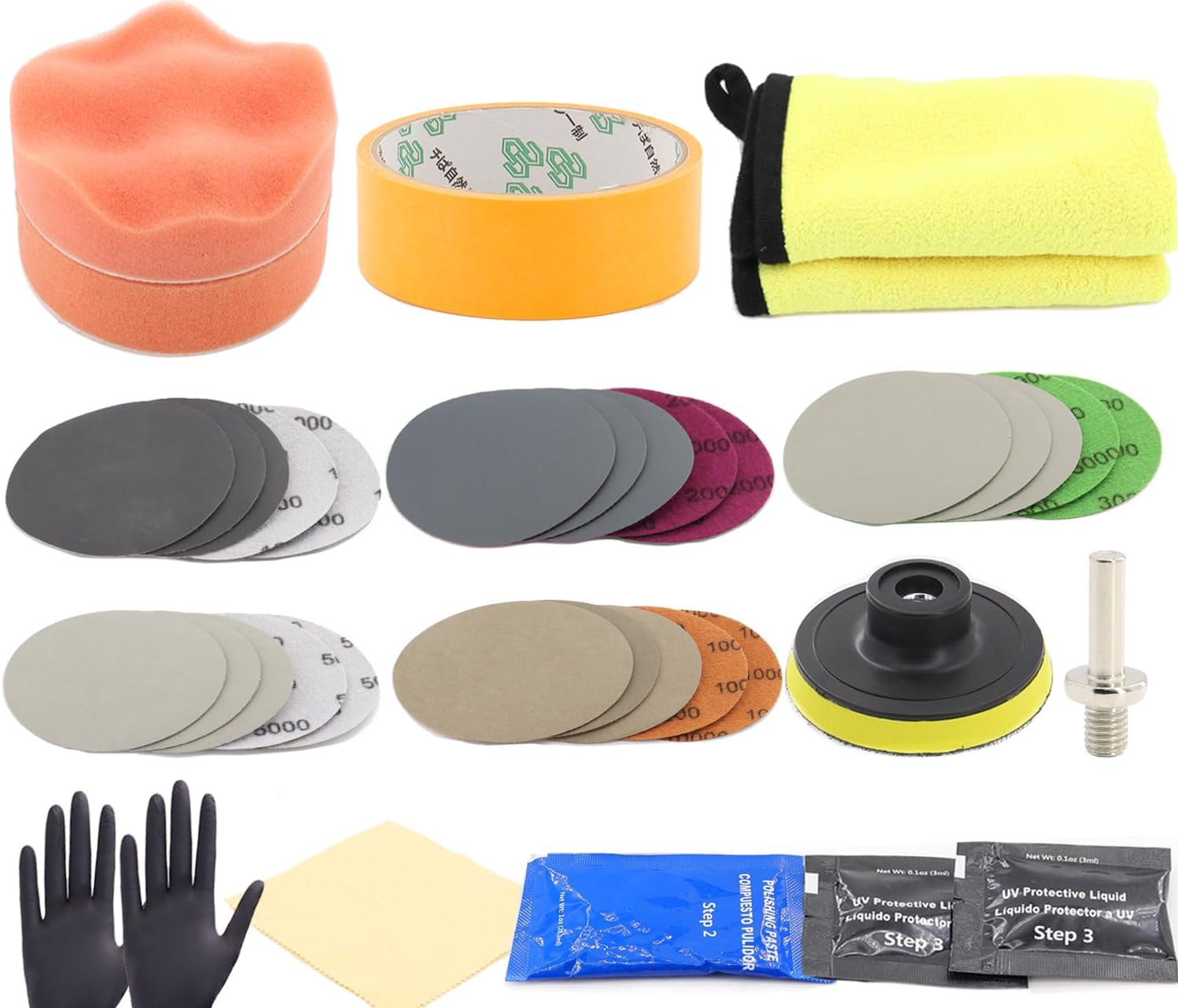 DAPLOMO 37Pcs 3Inch Headlight Restoration Kit,Sanding Discs