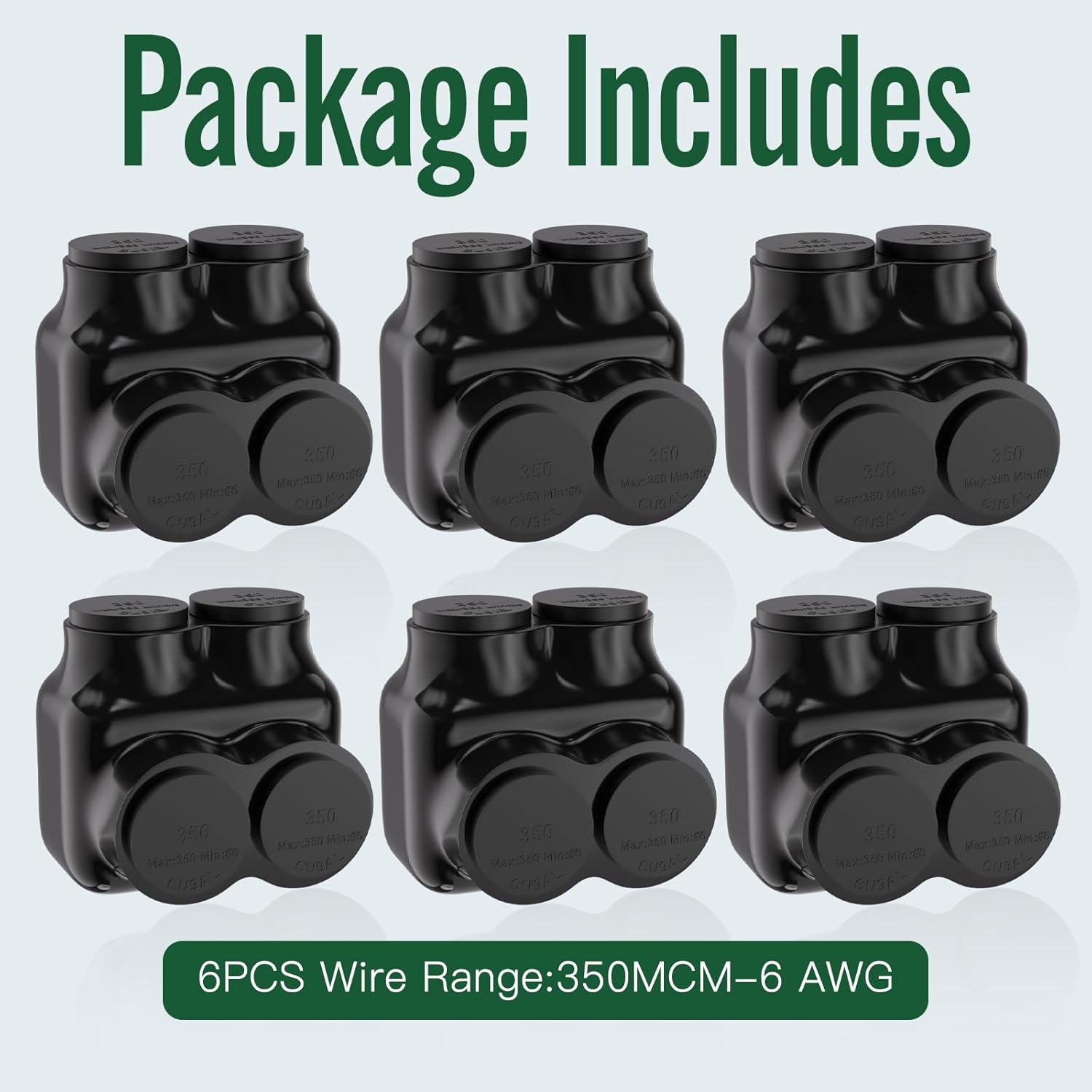 6PCS 2Port Single-Sided Entry Insulated Multi Tap Connector 350MCM-6 AWG, Electrical Splice Connector, Black Vinyl Coated, Dual-Rated for Copper and Aluminum Wires