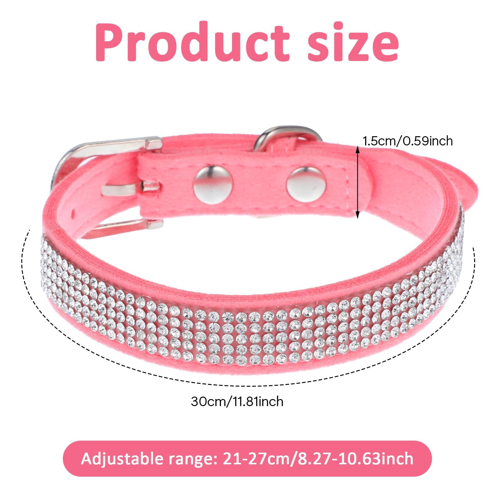 Rhinestone Dog Collar, Cute Dazzling Sparkling Soft Leather Dog Cat Rhinestone Collar Crystal Pet Cat Puppy Collar(Pink,S) - Image 2