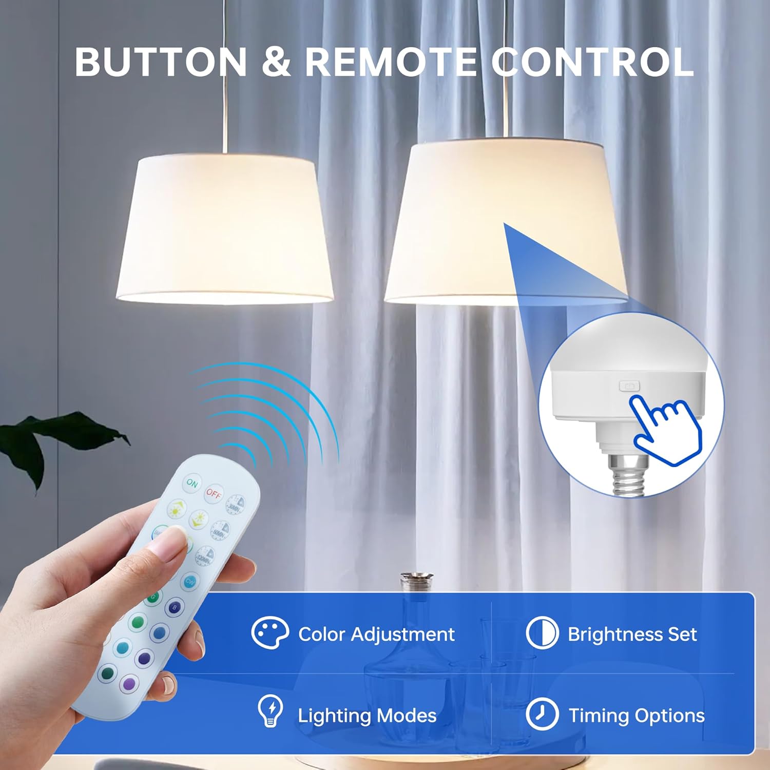 Rechargeable Light Bulb with Remote Control: E12 Wireless LED Bulbs 3 Color Temperatures + 12 RGB Colors, Timer Magnetic Puck Light for Sconces and Lamp, 2000mAh Battery Powered USB Charging, 2pcs