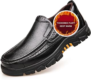Keep Warm in Winter Genuine Leather Shoes,Men Loafers Slip on Business Casual Leather Shoes,Classic Soft Moccasins,Breathable Men Shoes Flats,Keep-Warm-A-41