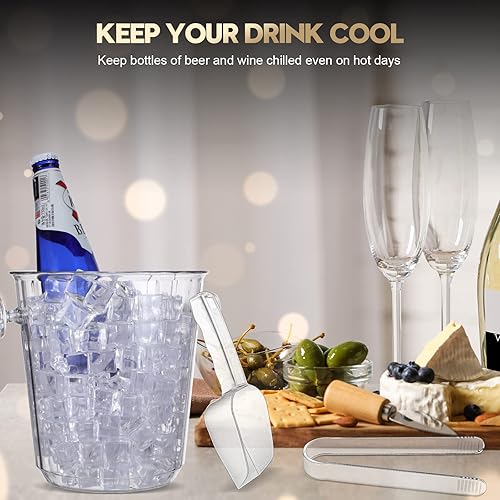 Miniatura 5 de Irenare Cubos de hielo acrílicos para fiestas, cubo de vino transparente de 3.5 L con cuchara de hielo y pinzas de plástico para botellas y botellas