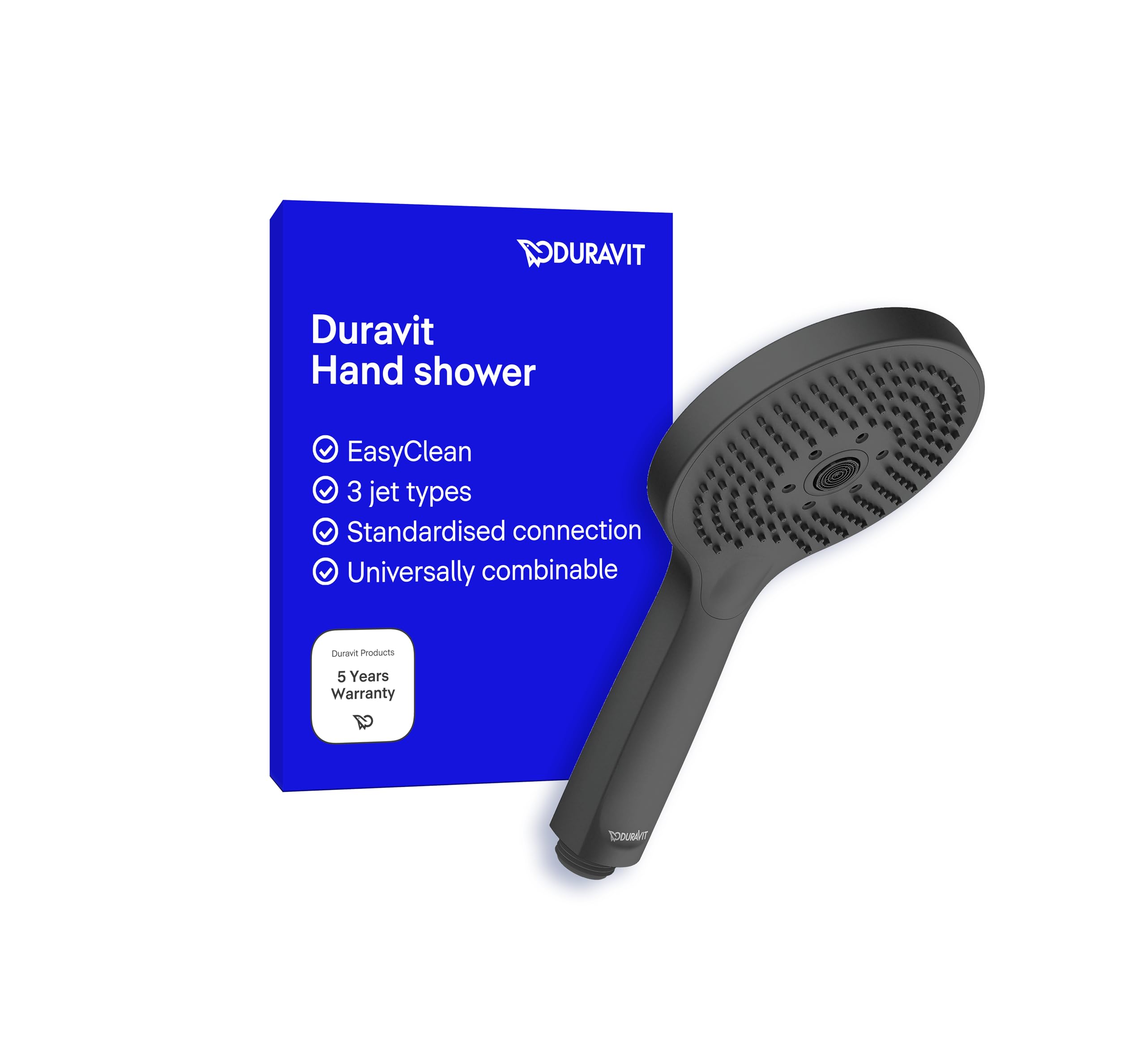Duravit Matte Black Universal Shower Head, Handheld Shower Head With 3Jet Types (Rain, Pulse, Mono), Shower Head Round (Ø 120 Mm), Easy To Clean, Black Matt