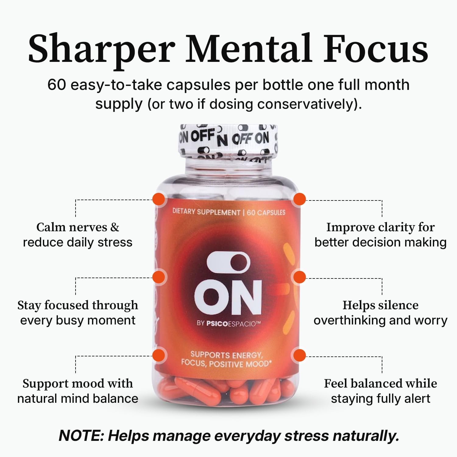 PSICÓESPACIO ON & Off Day & Night Supplement Bundle – Natural Energy with Ashwagandha + Sleep Aid with Melatonin & L-Theanine for Adults, Focus, Relaxation & Mood Support, 60 Count Each