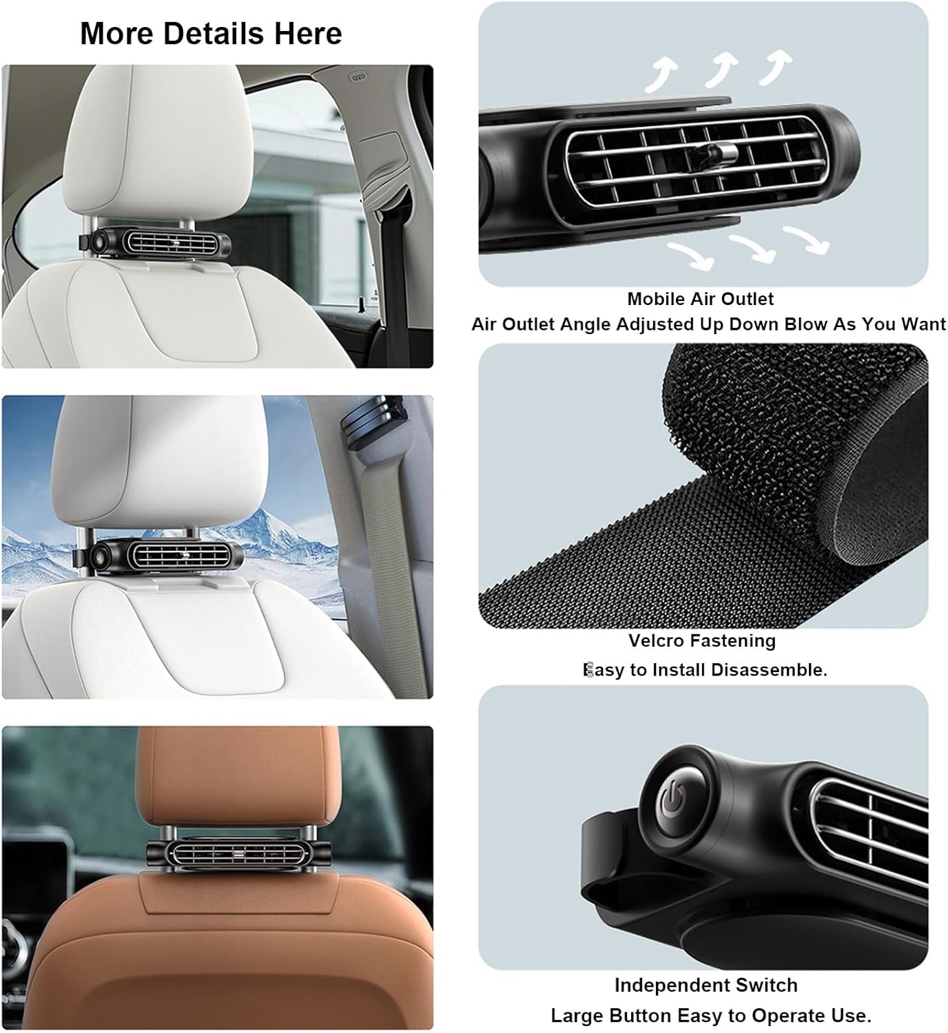 Glenmi Car Seat Cooling Fan - Mini Portable USB Backseat Cooling Fan, Car Fans for Driver and Passenger's Seat, Compatible with Various Power Supplies, for sedans, RVS, SUV, Trucks(Khaki)