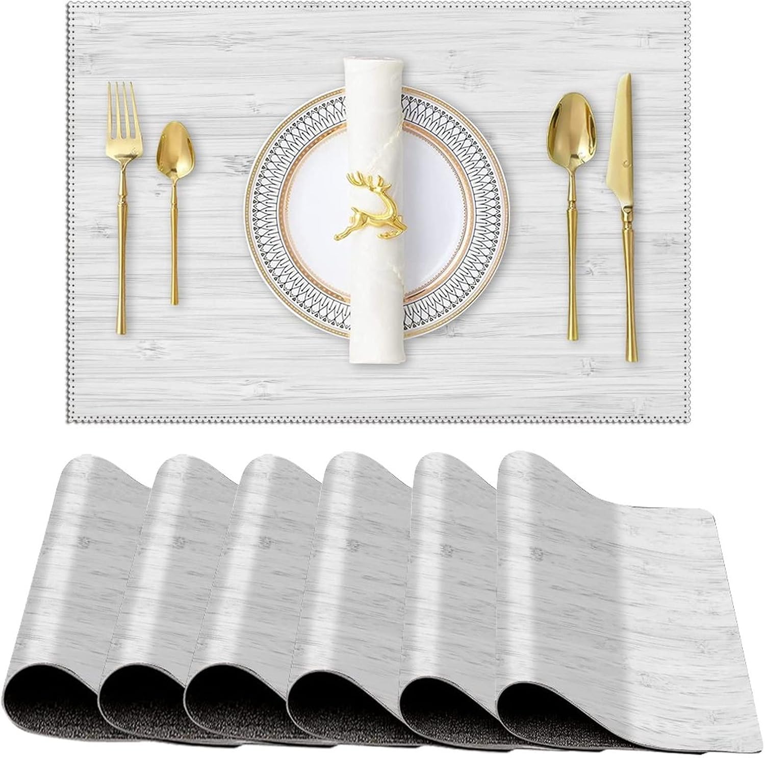 Place Mat Set Farmhouse Rustic Wood Washable Cloth Fabric Place Mats Decorative Anti-Slip Placemat Set Great for Kitchen Dining Table Christmas Indoor and Outdoor BBQ Coffee Bar