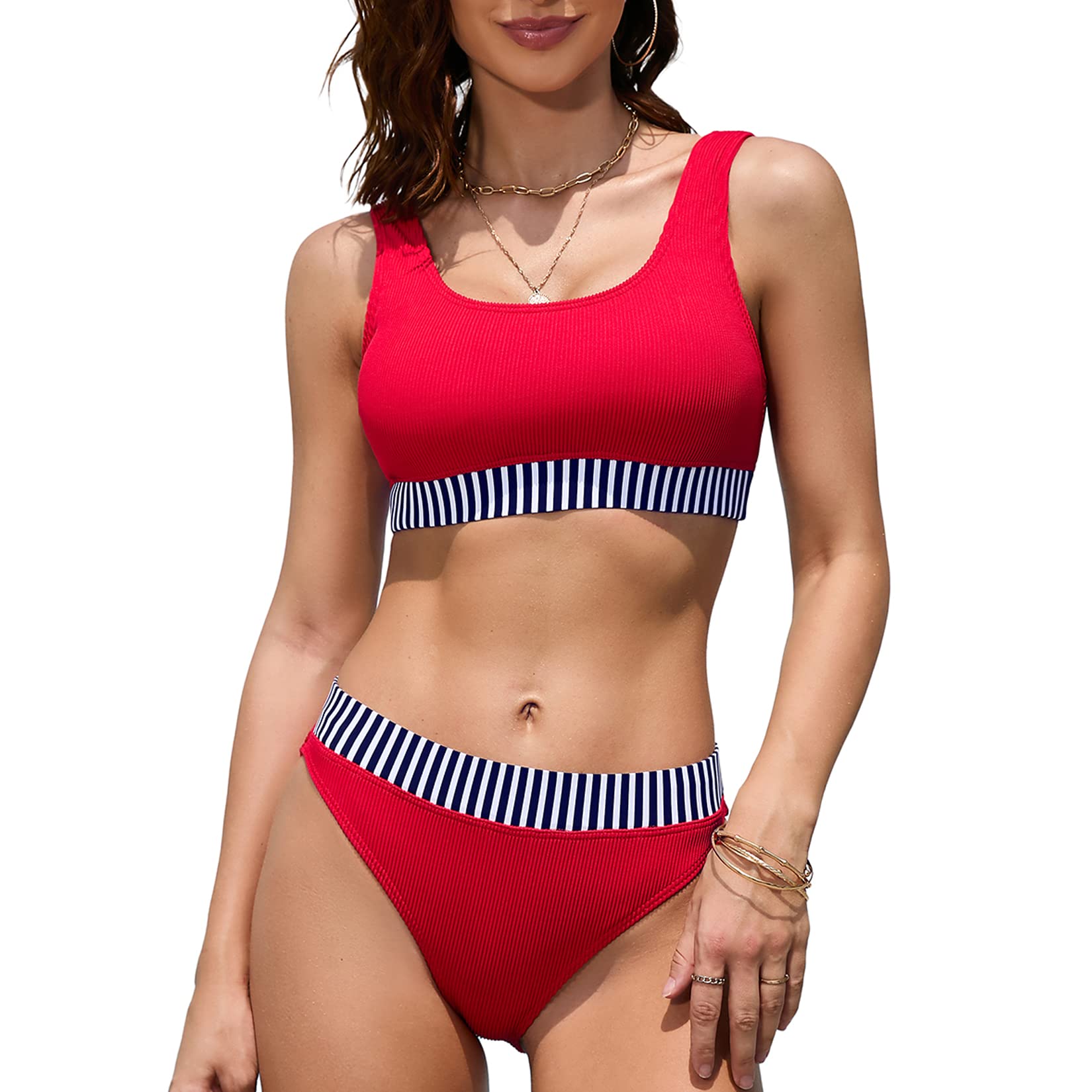 iSLASISIA Trajes de baño Deportivos para Mujer Bikini Acanalado con Top Corto de Dos Piezas con Parte Inferior atrevida